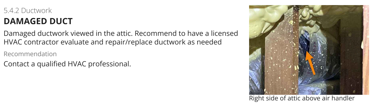 Damaged ductwork in attic