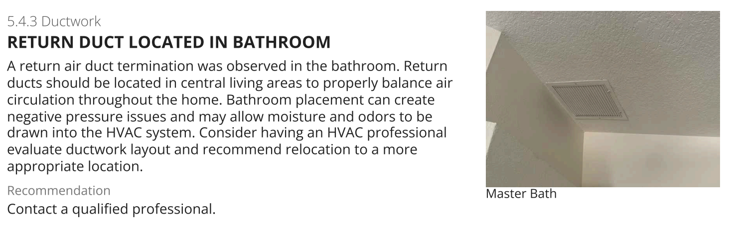 Return air duct inside master bathroom